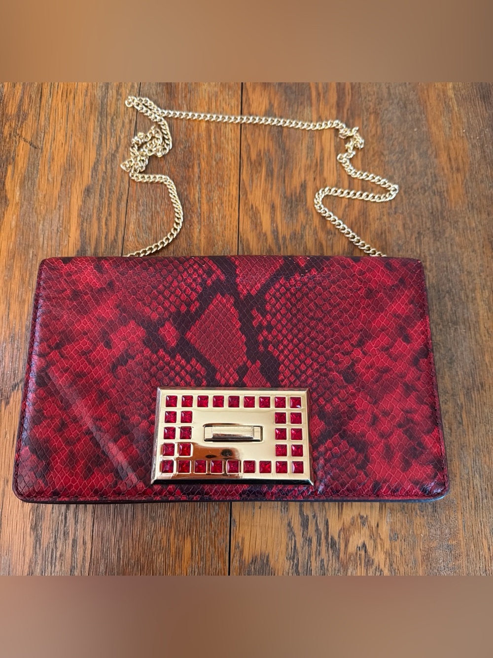 Michael Kors Ellie Medium Python Embossed Red Leather Purse Shoulder Bag Clutch